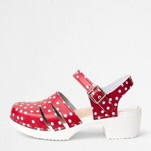 VERKA Clogs NWOT Swedish Comfort Clogs Size 37 US 6-6.5 Leather Red Polka Dot